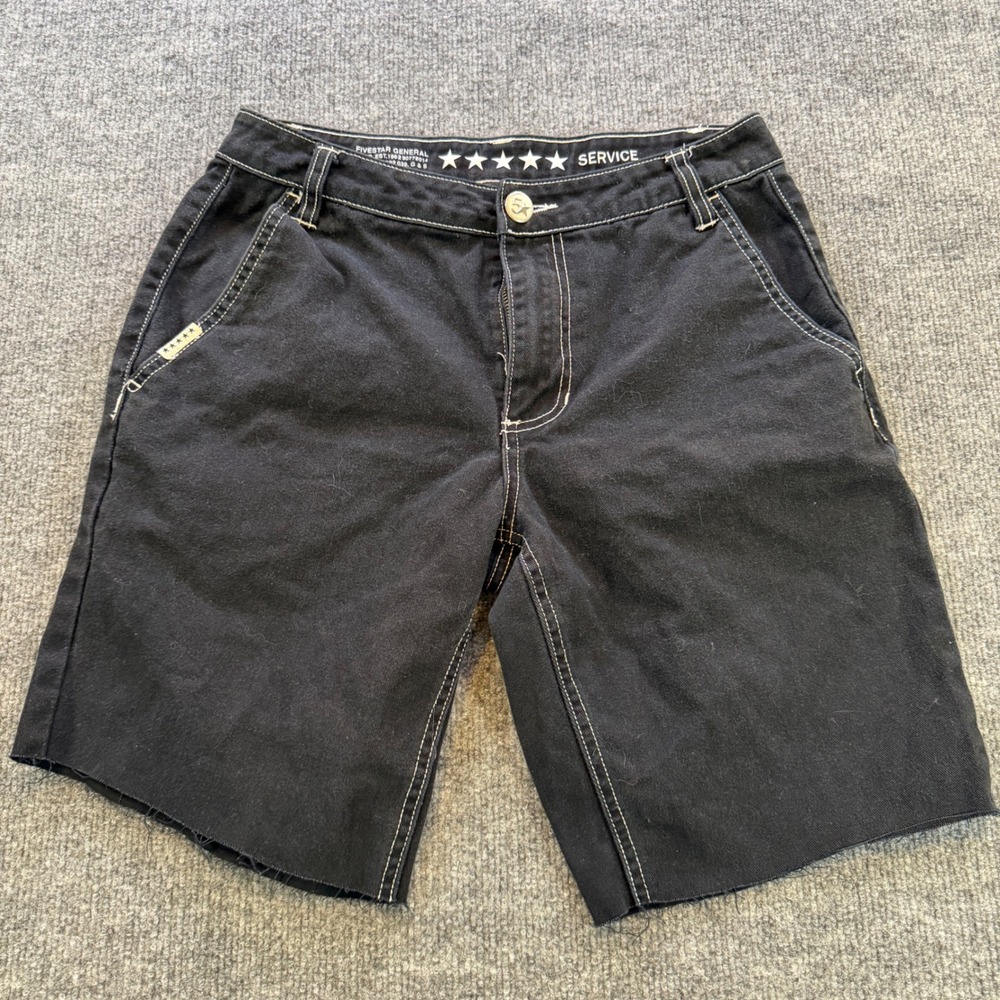 Five Star General Jerry Leigh Mens Black Denim Shorts Contrast Stitch Raw Hem 30